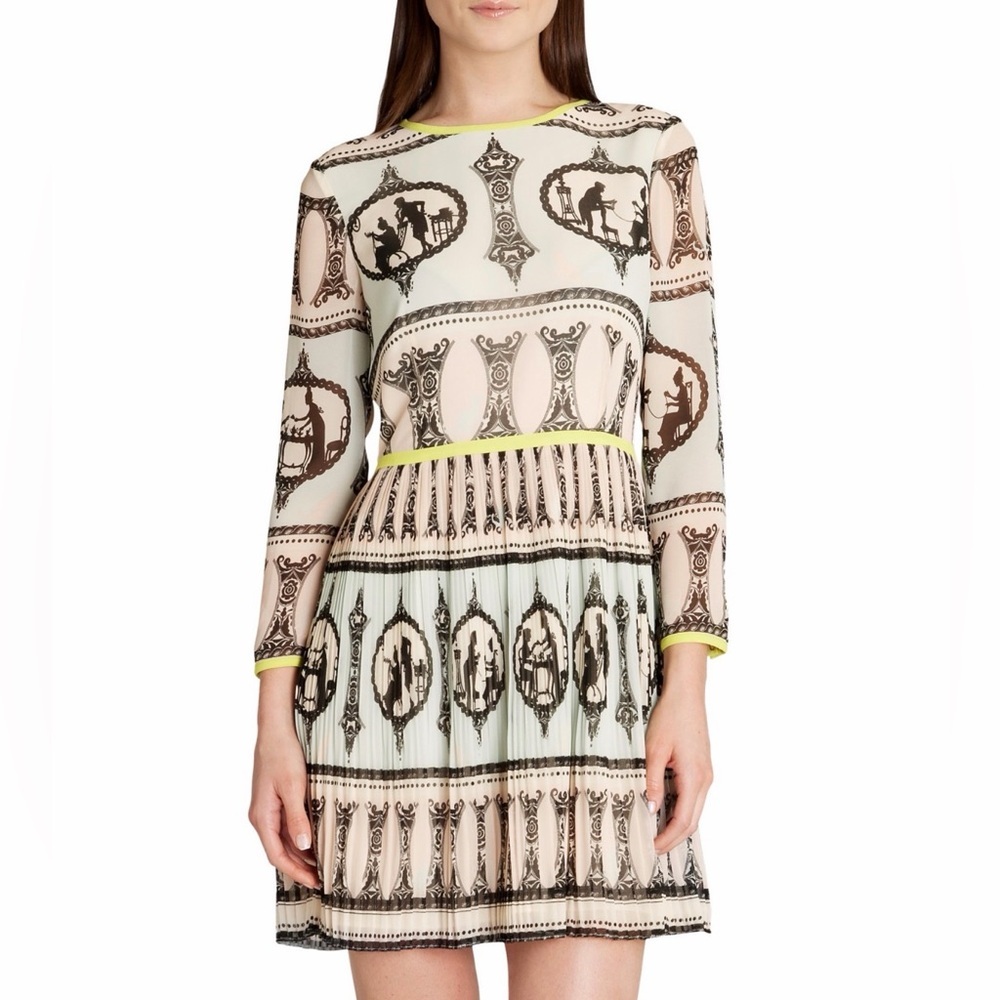 Ted Baker Cream and Black Graphic Long Sleeve Dress